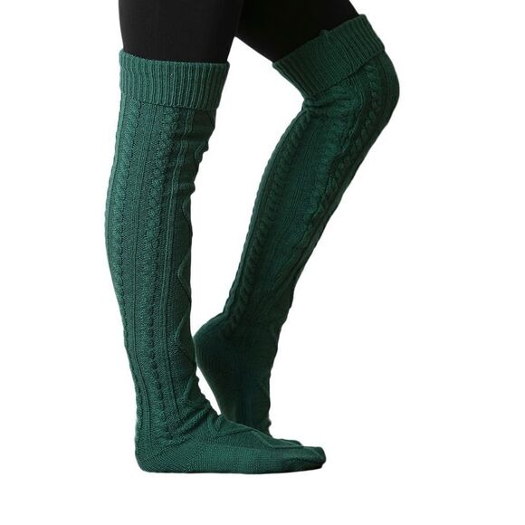 NWOT Green Cable Knit Over the Knee Socks OS - Picture 1 of 4